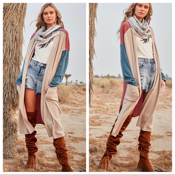 Boho chic open front pocket cardigan - Picture 2 of 6